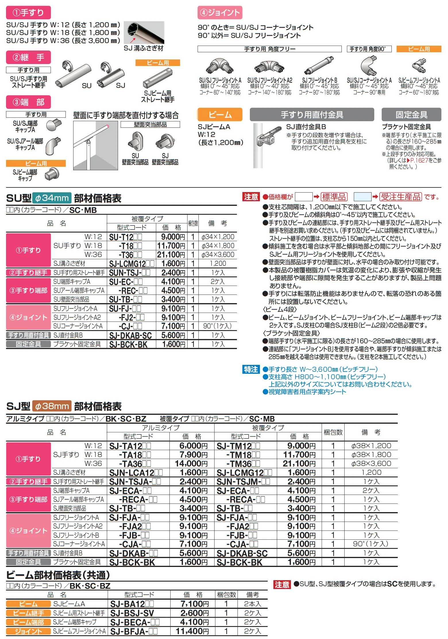 手すり セイフティビーム SU型Φ34mm / SJ型Φ38mm ビーム仕様・ビーム2段【2025年版】_価格_4