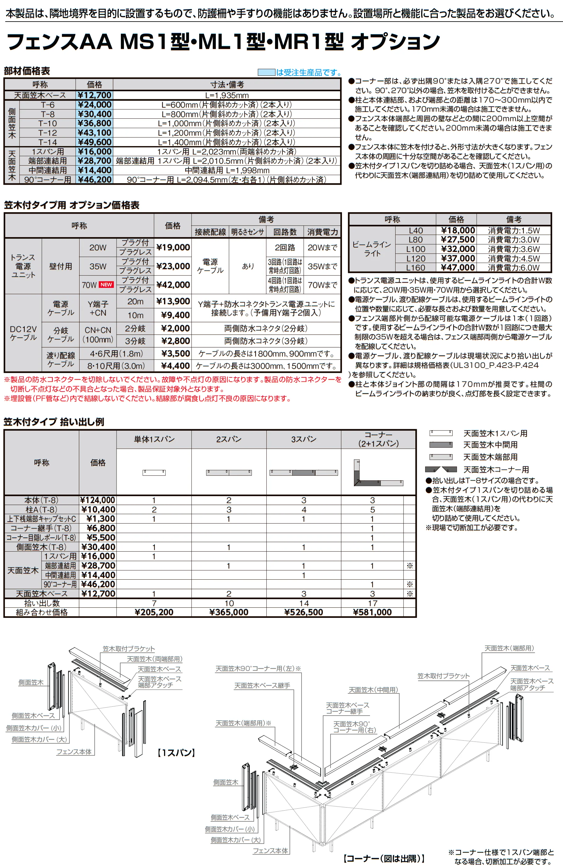 フェンスAA(メタル調) ML1型(横ルーバー)フリーポールタイプ_価格_2