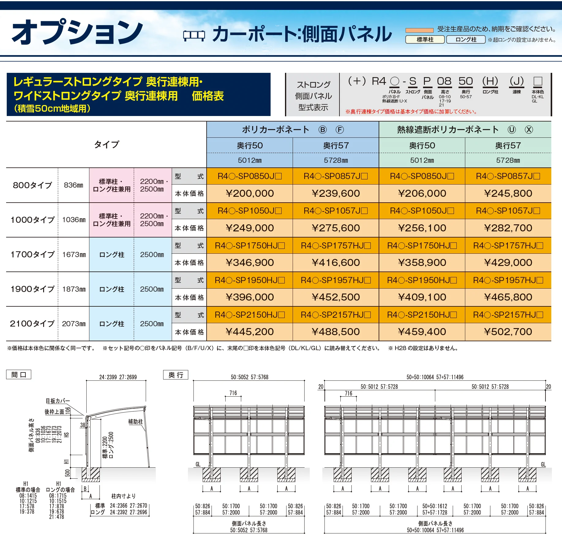 リアルポートⅣ レギュラーストロングタイプ カーポート:奥行連棟(2台用)_価格_2