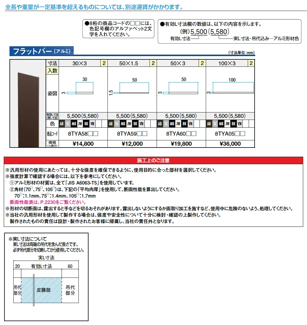 汎用形材 フラットバー(アルミ)【2025年版】_価格_1