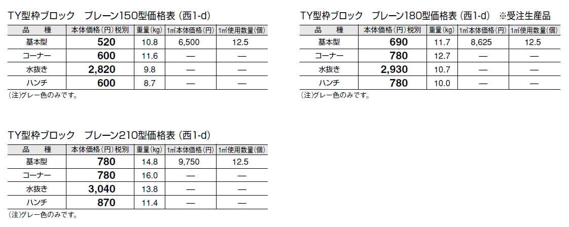 TY型枠ブロック プレーン【西日本】【2024年版】_価格_3
