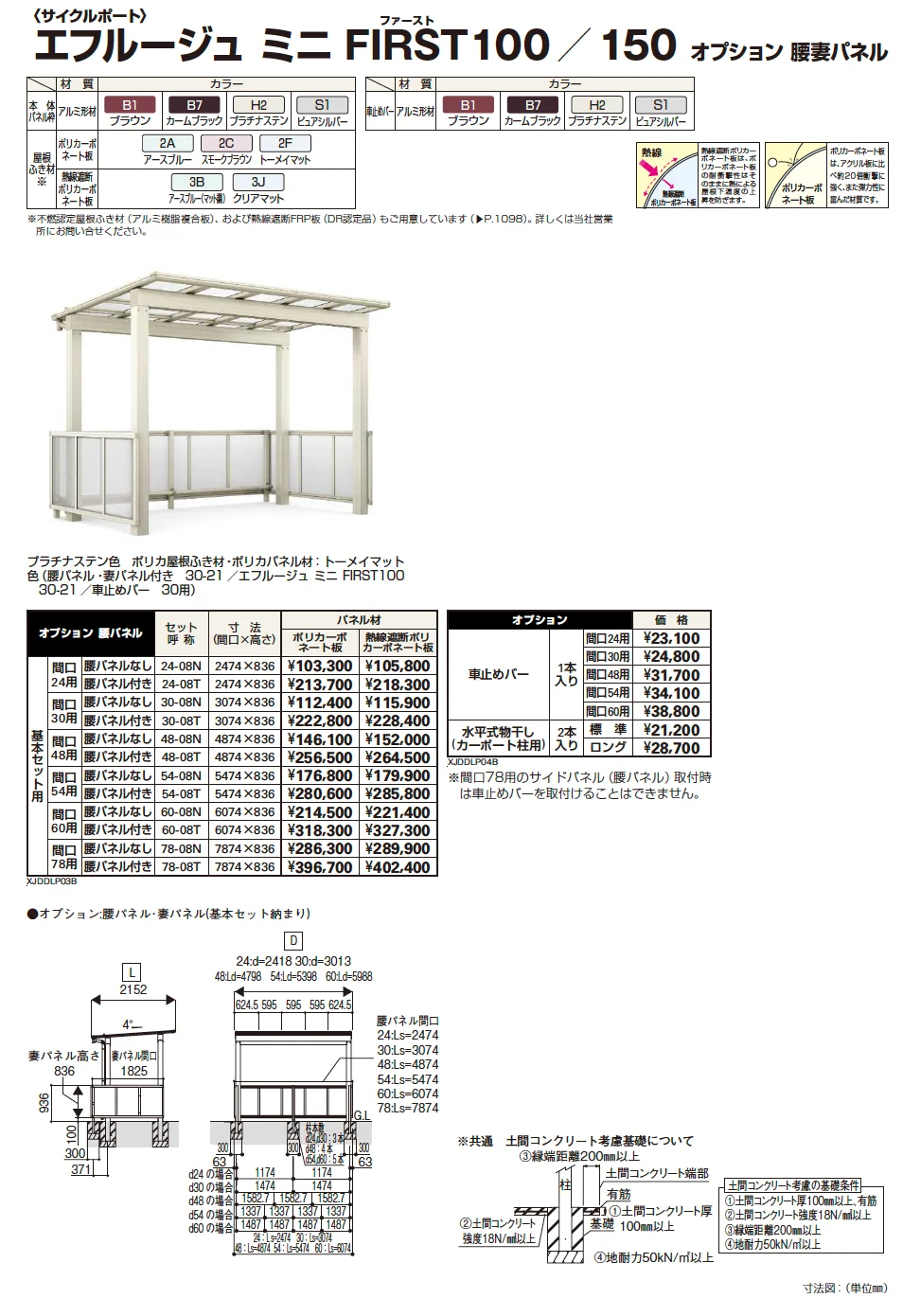 YKK AP エフルージュ ミニ  FIRST100/150 オプション サイドパネル・腰妻パネル（2023年版）2