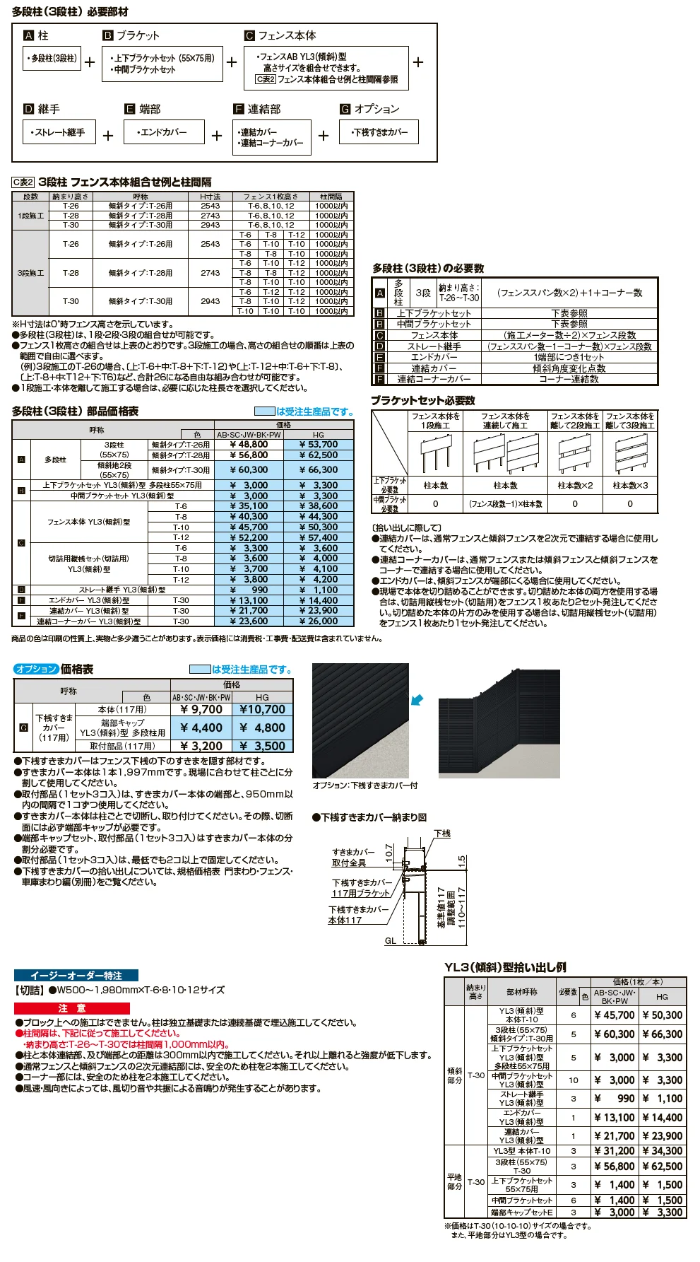 フェンスAB YL3(傾斜)型(横ルーバー)多段柱(3段柱)【2024年版】_価格_1