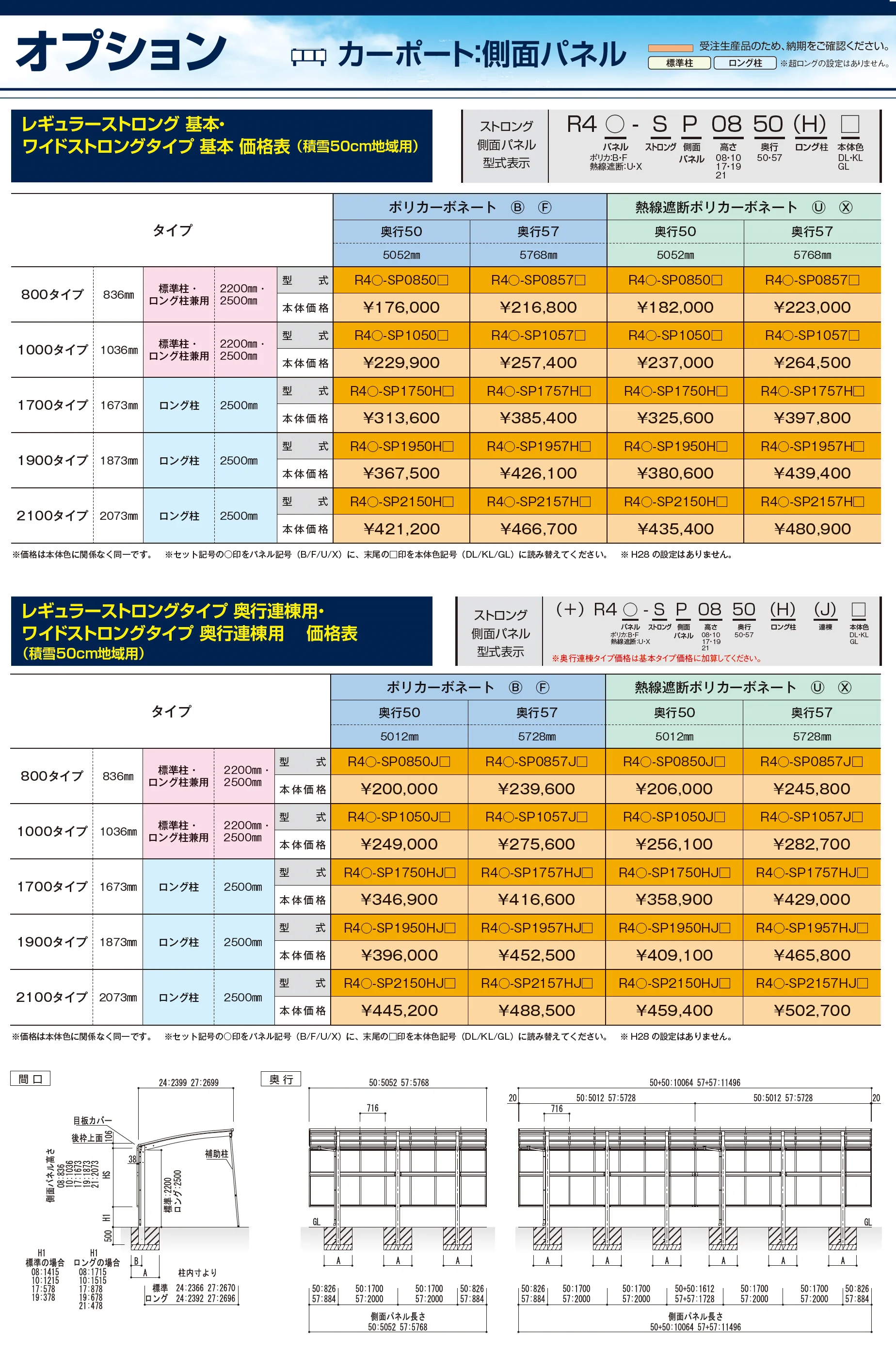 リアルポートⅣ ワイドストロングタイプ カーポート：基本(2台用)・奥行連棟(4台用)_価格_2