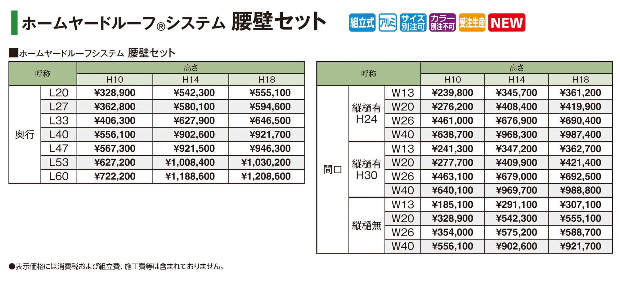 ホームヤードルーフ®︎システム 腰壁セット_価格_1