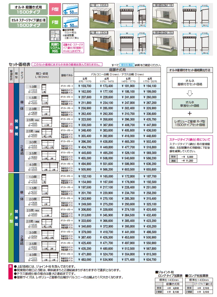 レボリューZ屋根(オルネ ステージタイプ(縁台)用 1500タイプ 出幅移動納まり)【2024年版】_価格_1