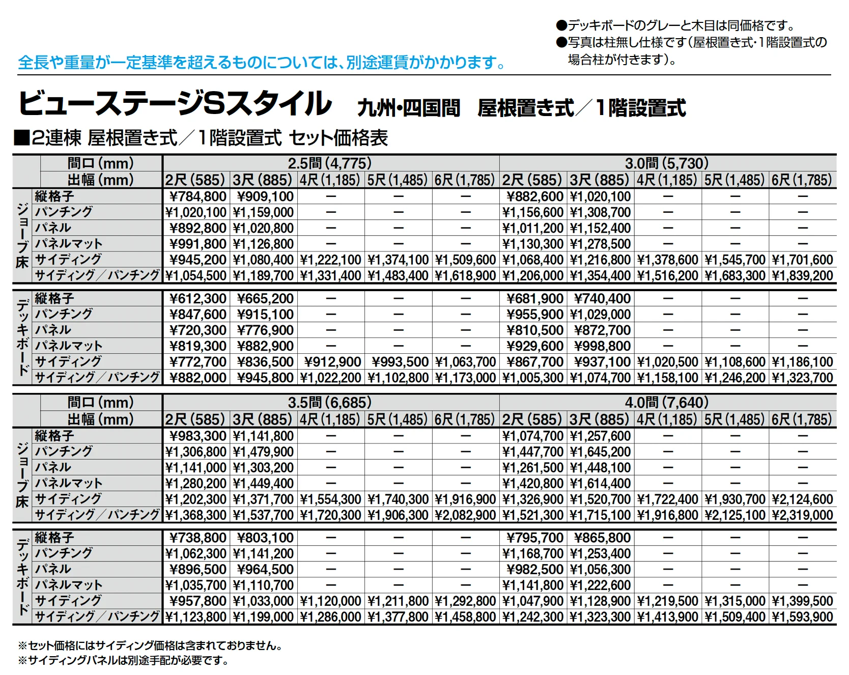ビューステージ Sスタイル 九州・四国間 屋根置き式/1階設置式_価格_2