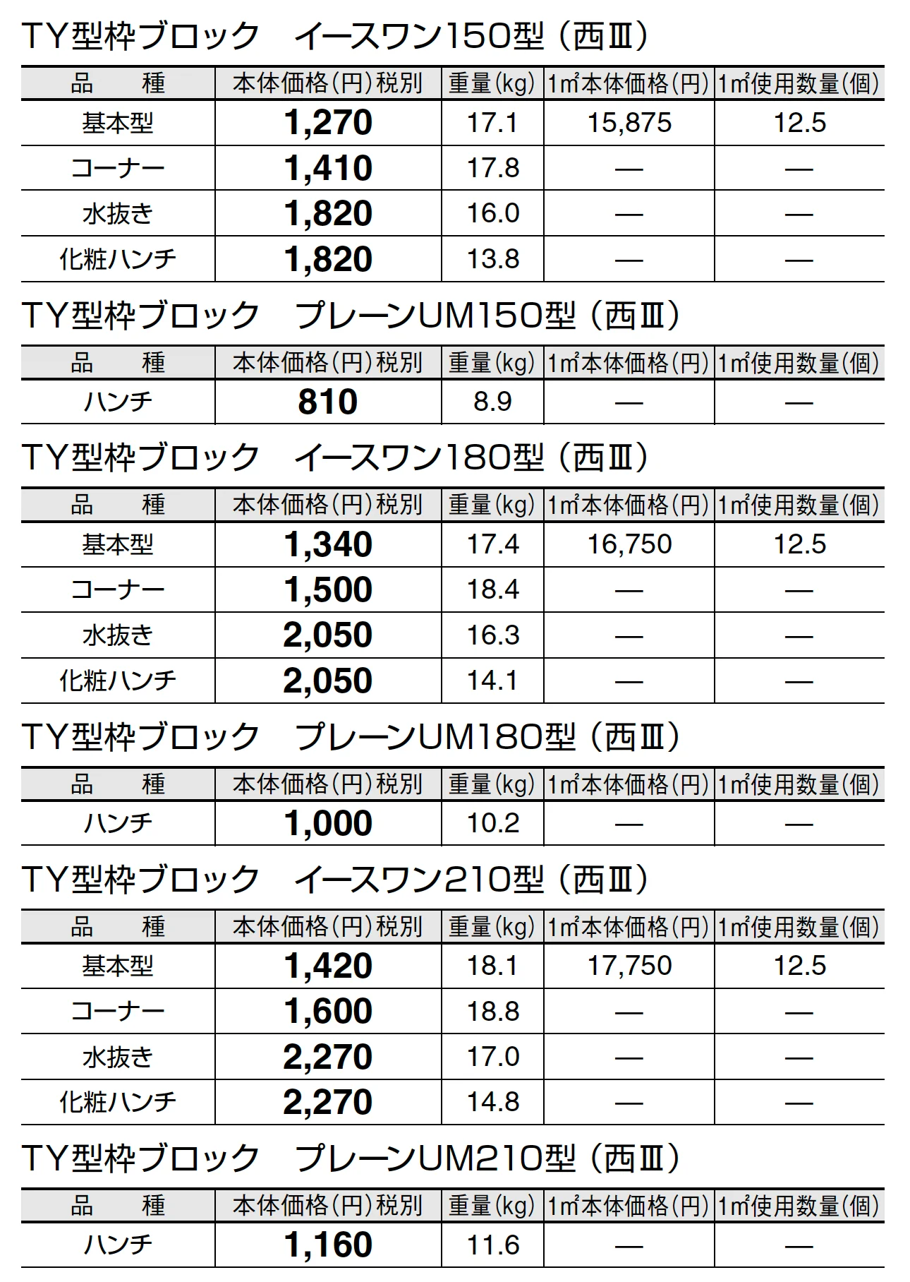 TY型枠ブロック イース ワン【九州・西中国】_価格_1