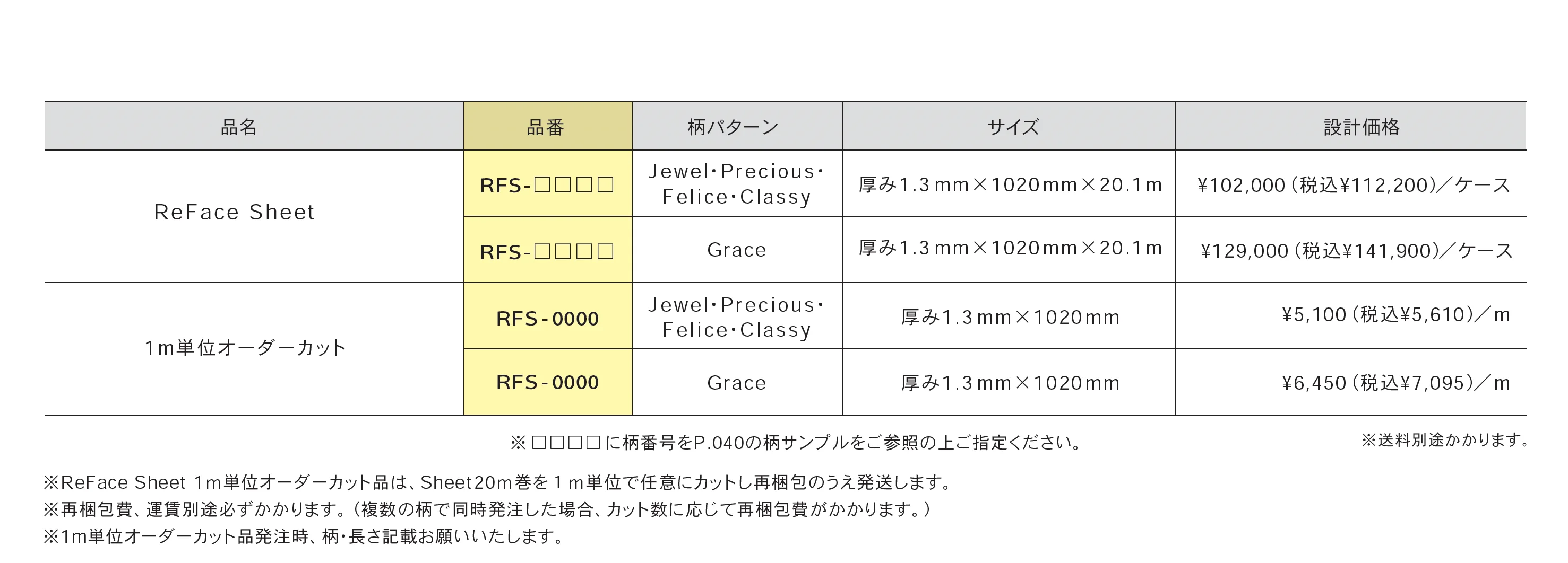 ReFace Sheet_価格_1