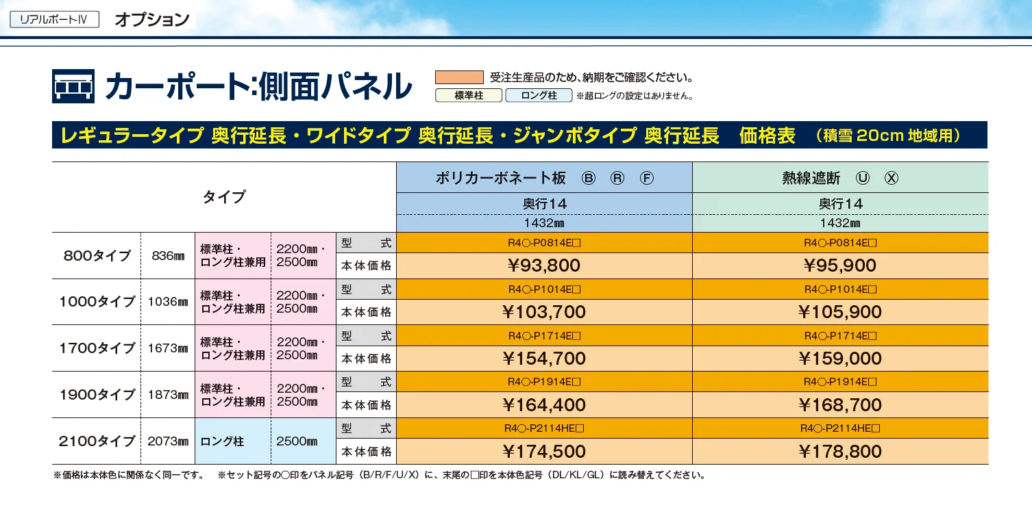 リアルポートⅣ ジャンボタイプ カーポート：基本(3台用)・奥行延長(3台用+α) ・奥行連棟(6台用)【2025年版】【廃番】_価格_3