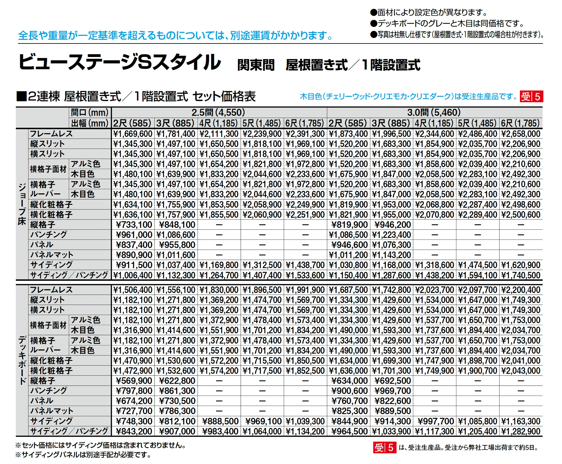 ビューステージ Sスタイル 関東間 屋根置き式/1階設置式_価格_3