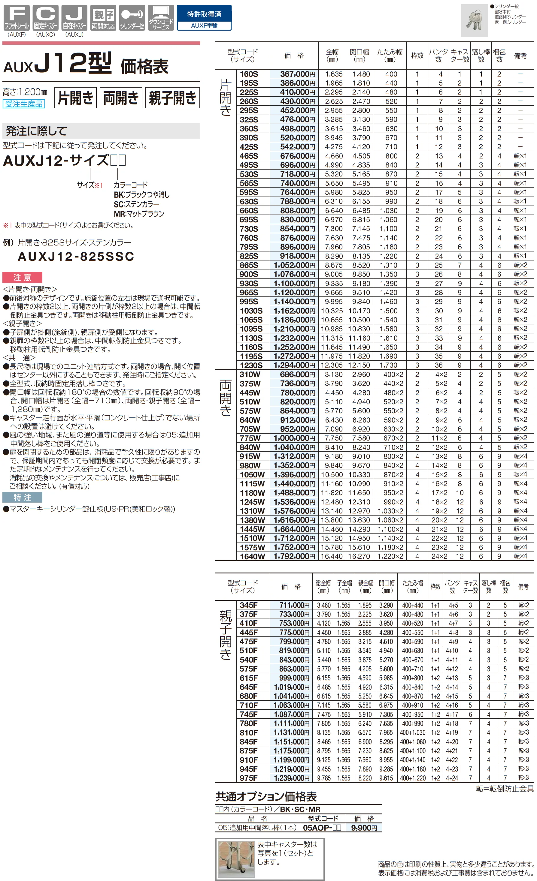 AUXJ 12型/14型/16型_価格_1