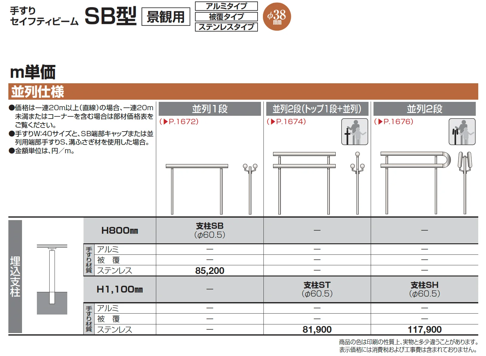手すり セイフティビーム SB型 (ステンレスタイプ)並列仕様・並列2段(トップ1段＋並列)【2025年版】_価格_2
