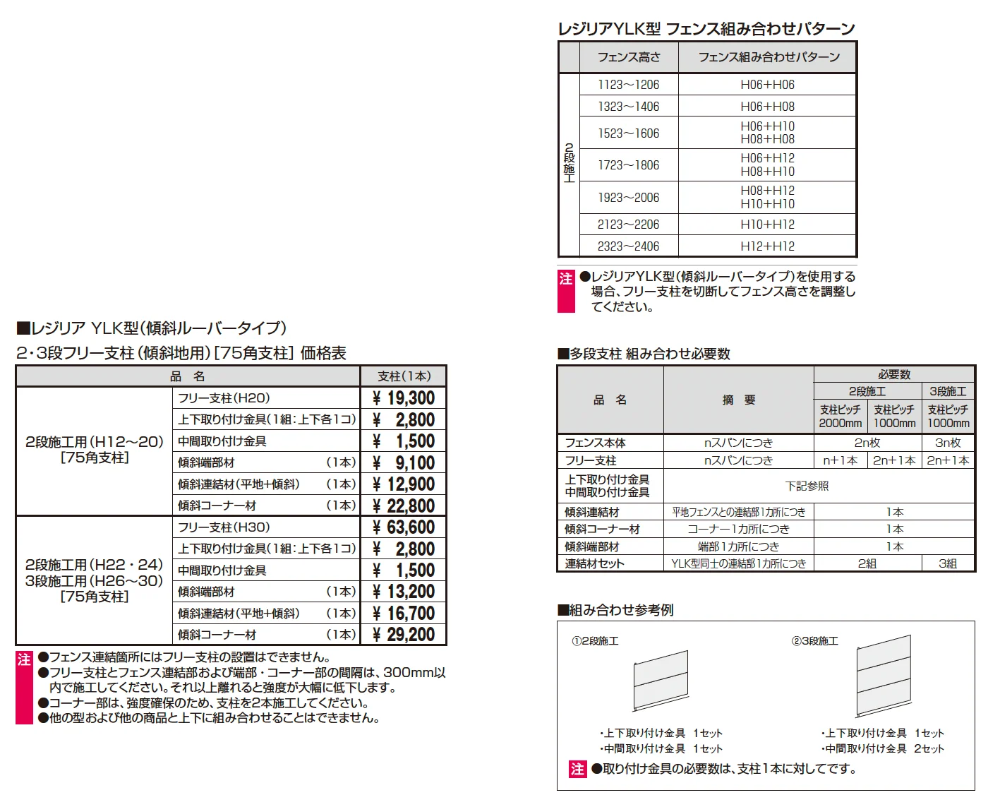 2段フリー支柱【75角支柱】レジリア YLＫ型(傾斜ルーバータイプ)_価格_2
