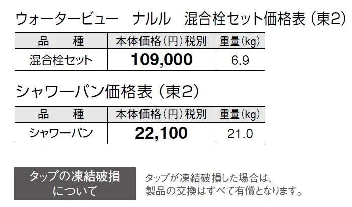 ウォータービュー ナルル混合栓セット【2024年版】_価格_2