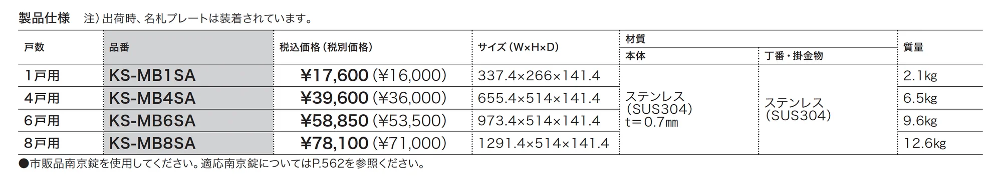 ポスト 公団タイプ MB1SA~MB8SA_価格_1