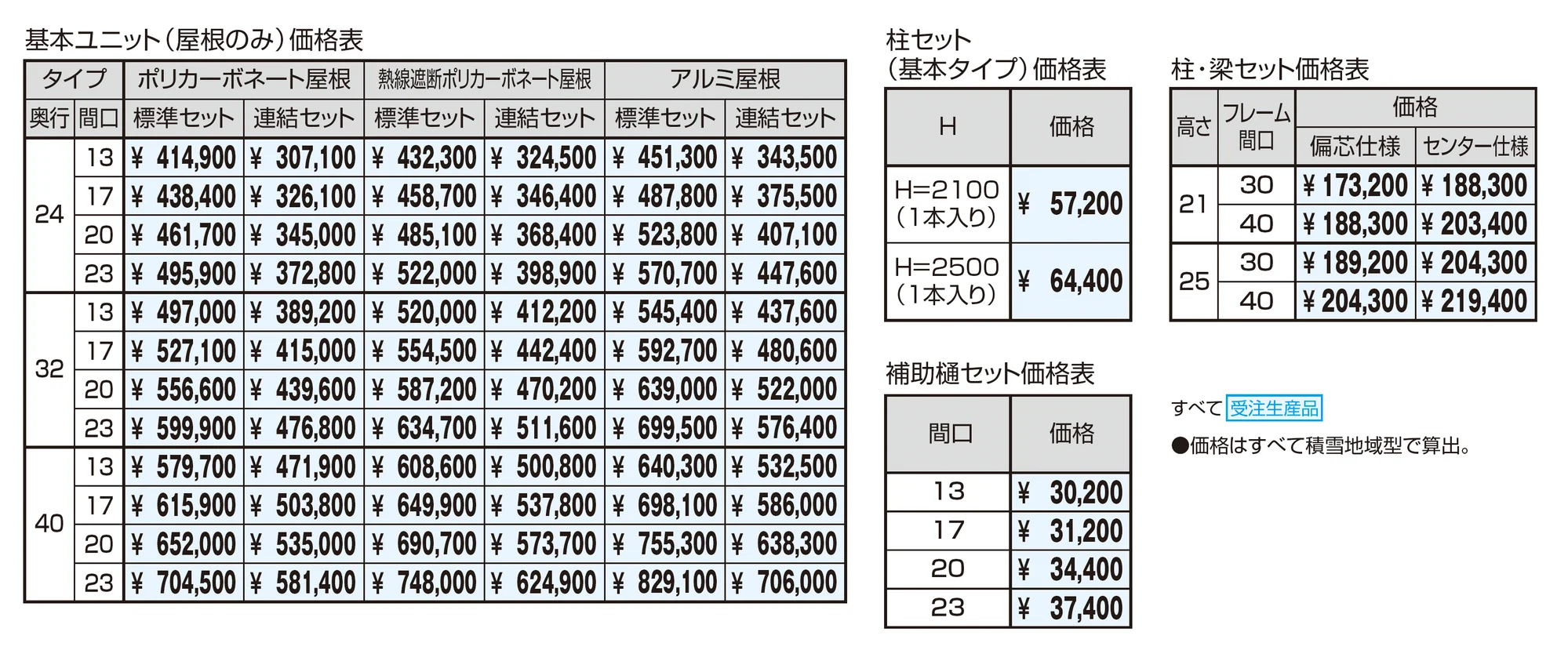 ブレラウェイS 柱位置自在仕様 両支持タイプ 積雪地域型 基本ユニット/傾斜基本ユニット_価格_1