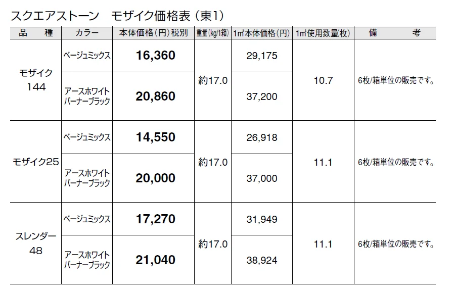 スクエアストーン モザイク【2024年版】_価格_1