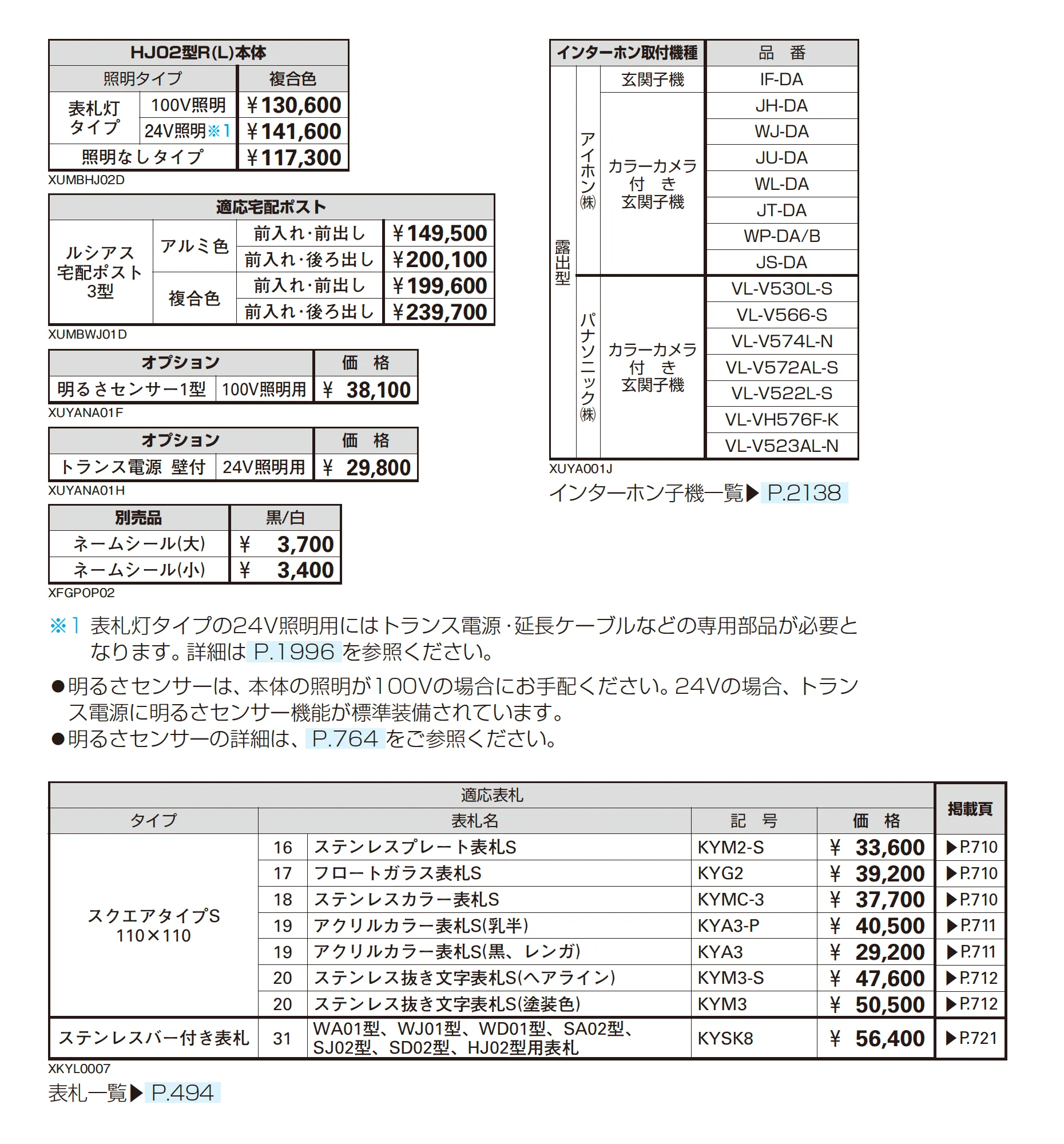 ルシアス ポストユニット HJ02型_価格_2
