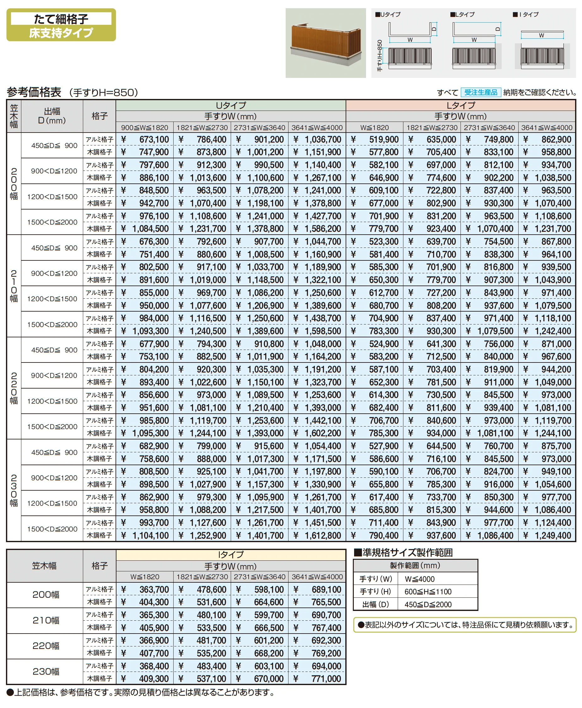 バルコニー手すりM型(たて細格子 床支持タイプ)_価格_1