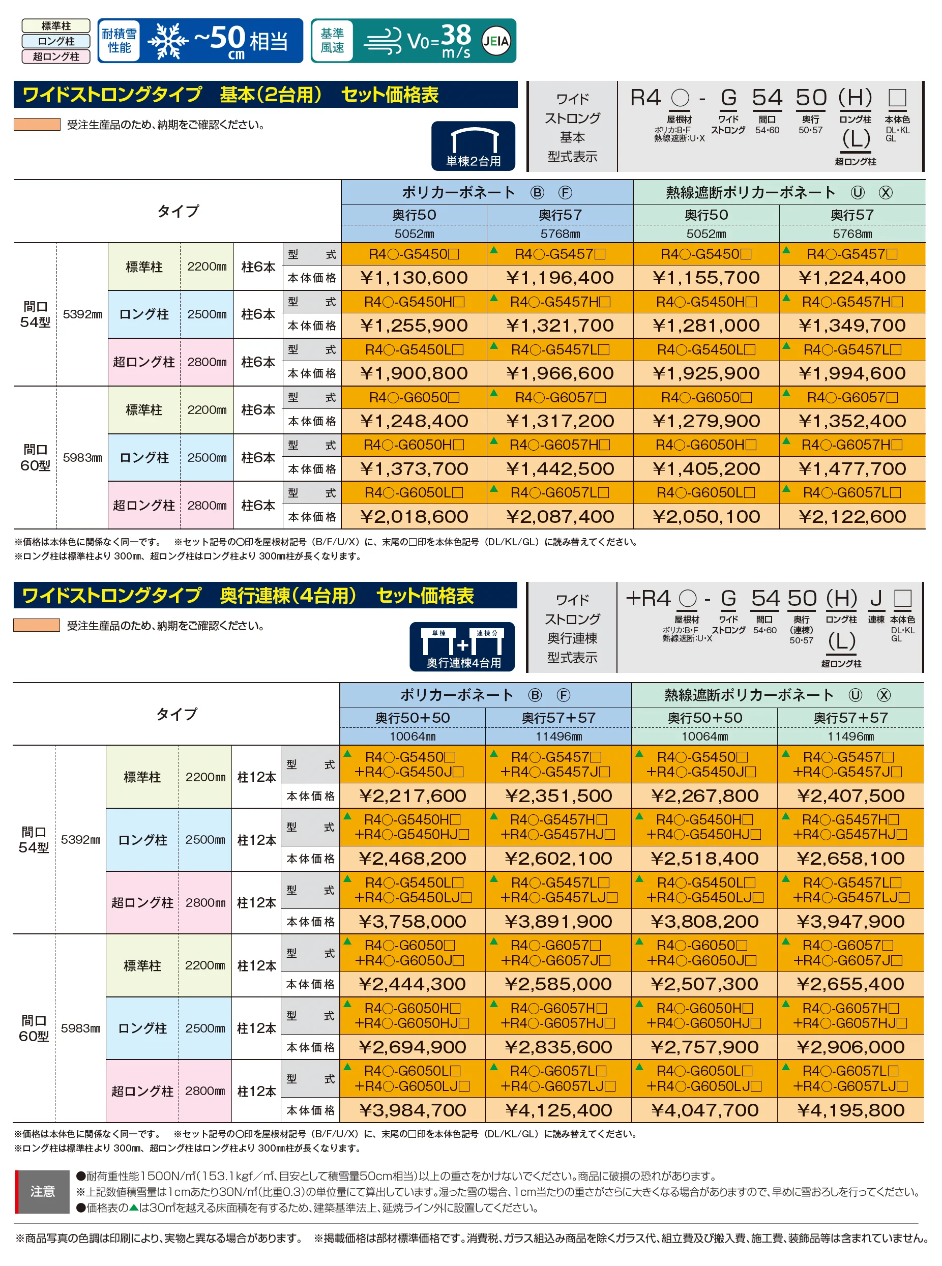 リアルポートⅣ ワイドストロングタイプ カーポート：基本(2台用)・奥行連棟(4台用)_価格_1