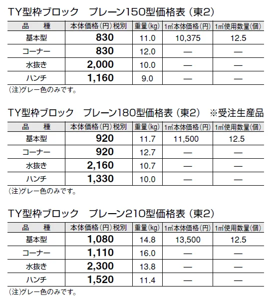 TY型枠ブロック プレーン【東日本】【2024年版】_価格_2