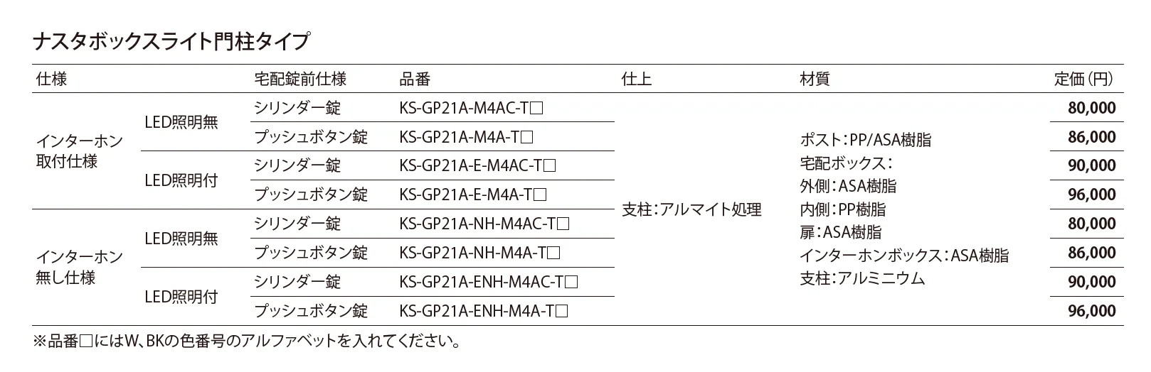 ナスタボックスライト 門柱タイプ_価格_1