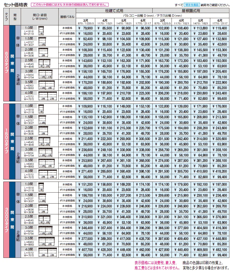 テラーネZ屋根(オルネ 柱建て式用 1500タイプ)【2024年版】_価格_1
