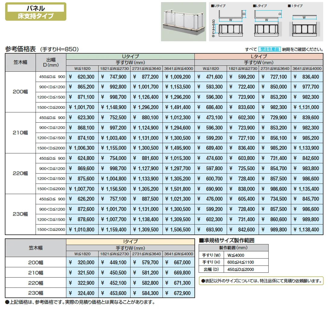 バルコニー手すりM型(パネル 床支持タイプ)【2025年10月価格改訂版】_価格_1