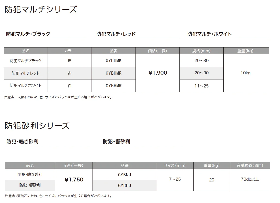 防犯マルチシリーズ/防犯砂利シリーズ【2024年版】_価格_1