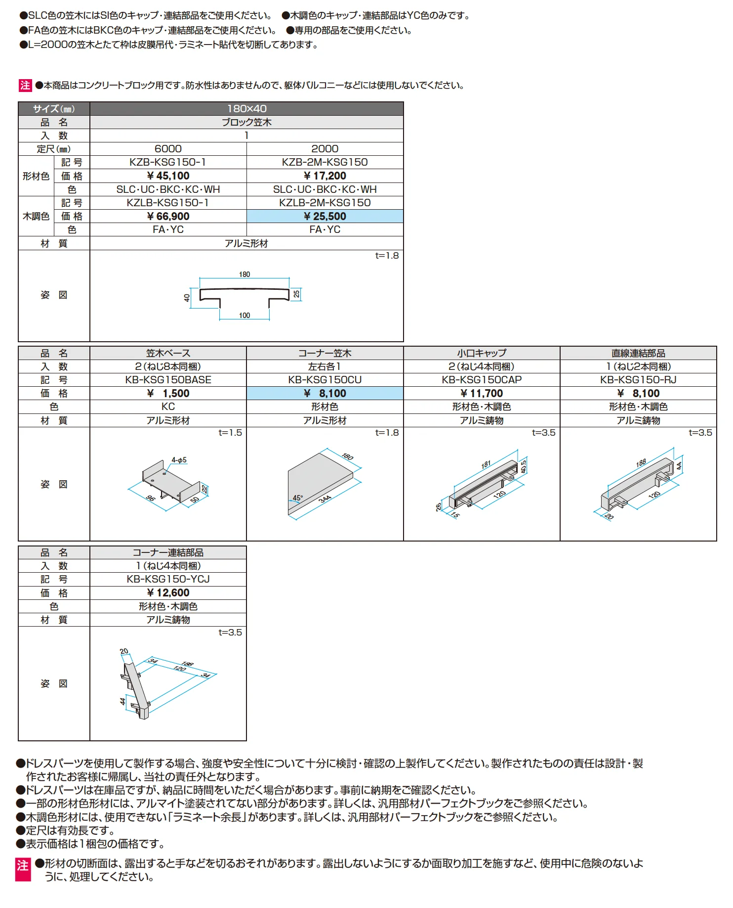 ドレスパーツ ブロック笠木(ブロック厚150㎜用)_価格_1