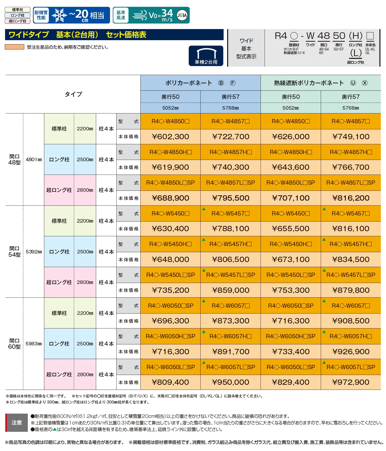 リアルポートⅣ ワイドタイプ カーポート:基本(2台用)_価格_1