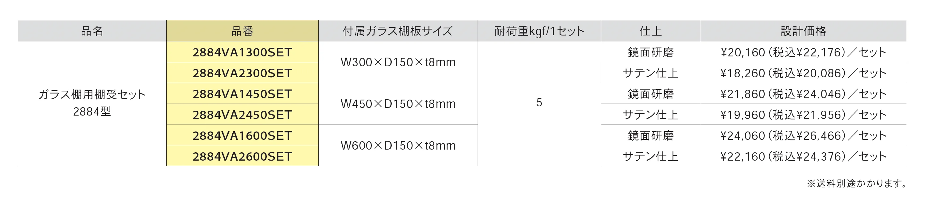 ガラス棚用 棚受セット 2884型_価格_1