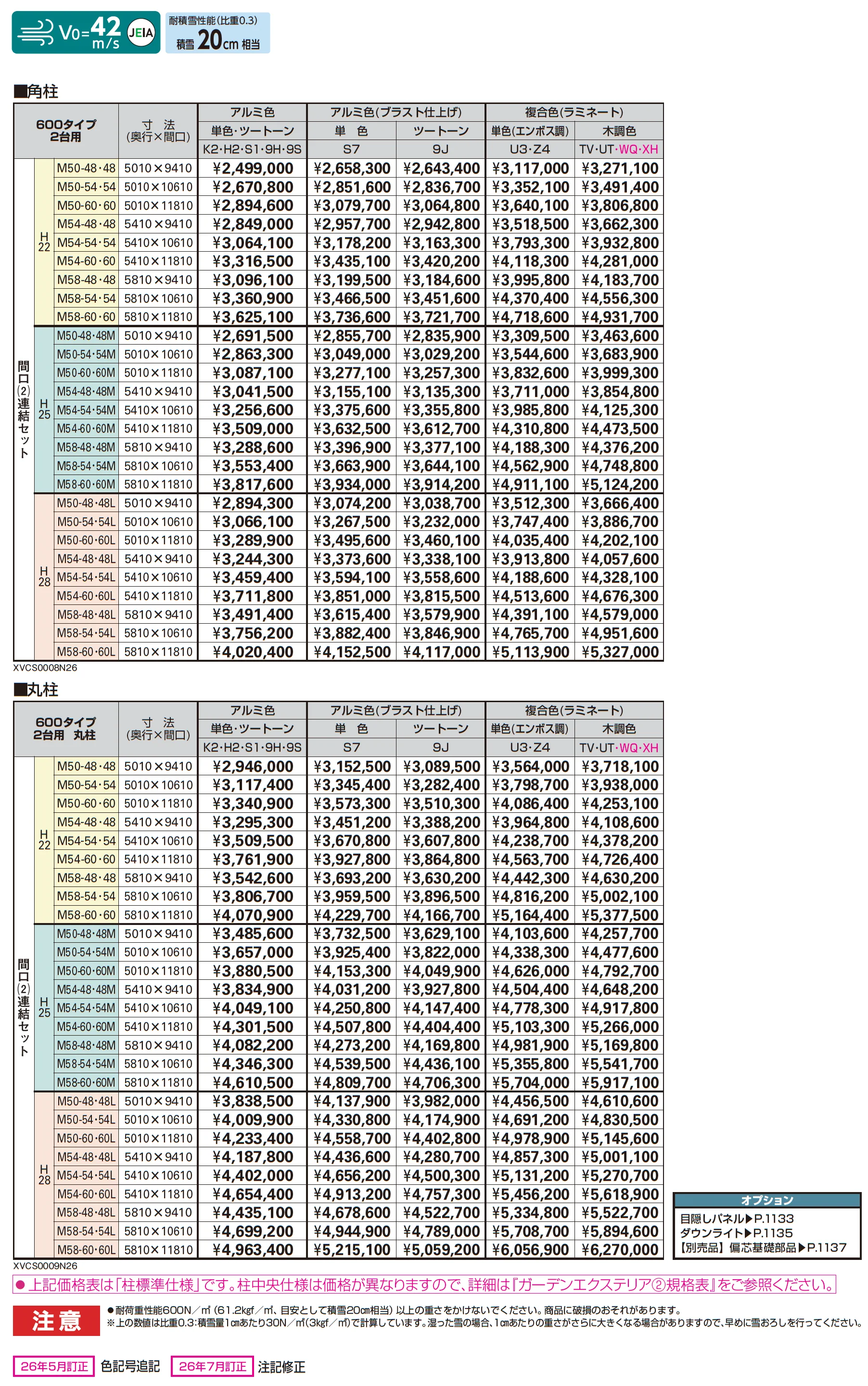 プレーンルーフ 600タイプ 2台用(間口連絡・角柱/丸柱)_価格_1