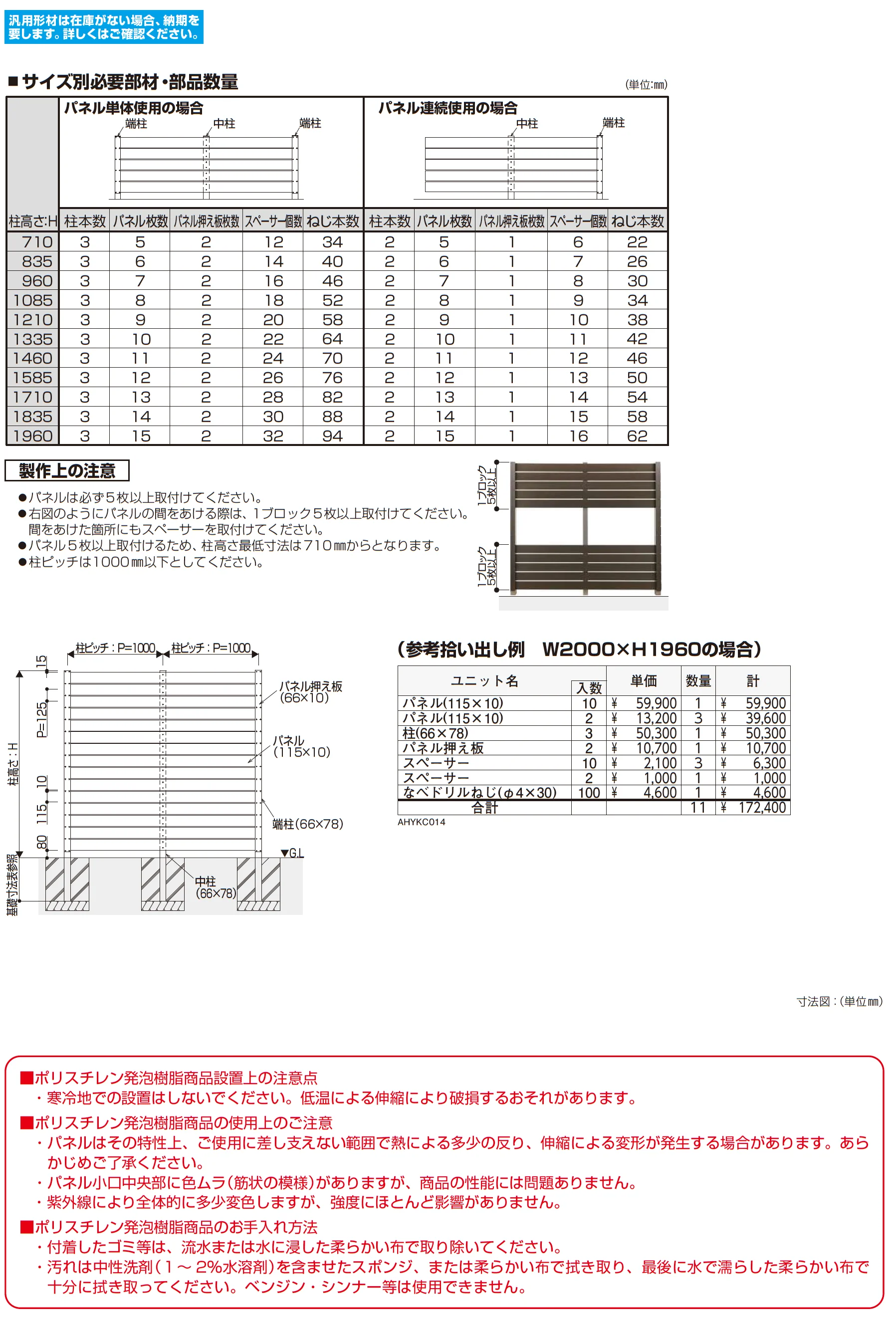 カスタマイズパーツ フェンス材(ポリスチレン発泡樹脂タイプ)_価格_2