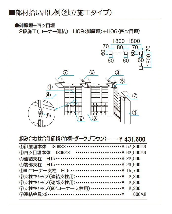 紗更 建仁寺垣＋四ツ目垣（独立施工タイプ）【2024年版】_価格_2