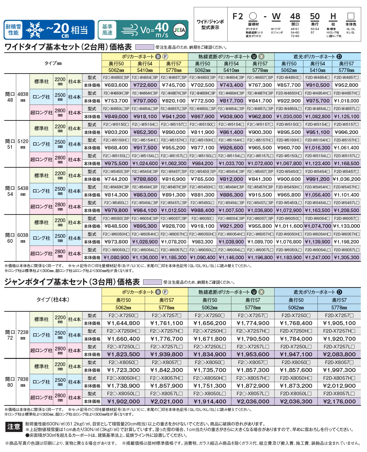 アーバンルーフⅡ カーポート：ワイドタイプ(2台用)/ジャンボタイプ(3台用)_価格_1