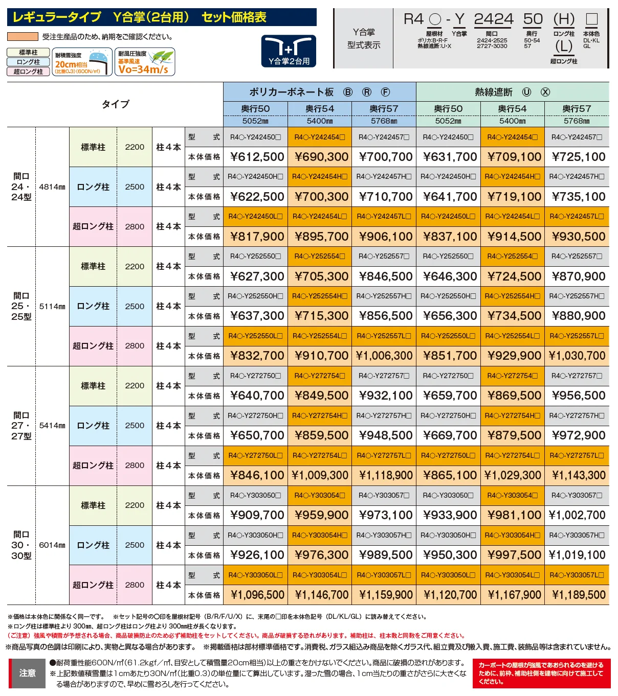 リアルポートⅣ レギュラータイプ カーポート：Y合掌(2台用)【2025年版】_価格_1
