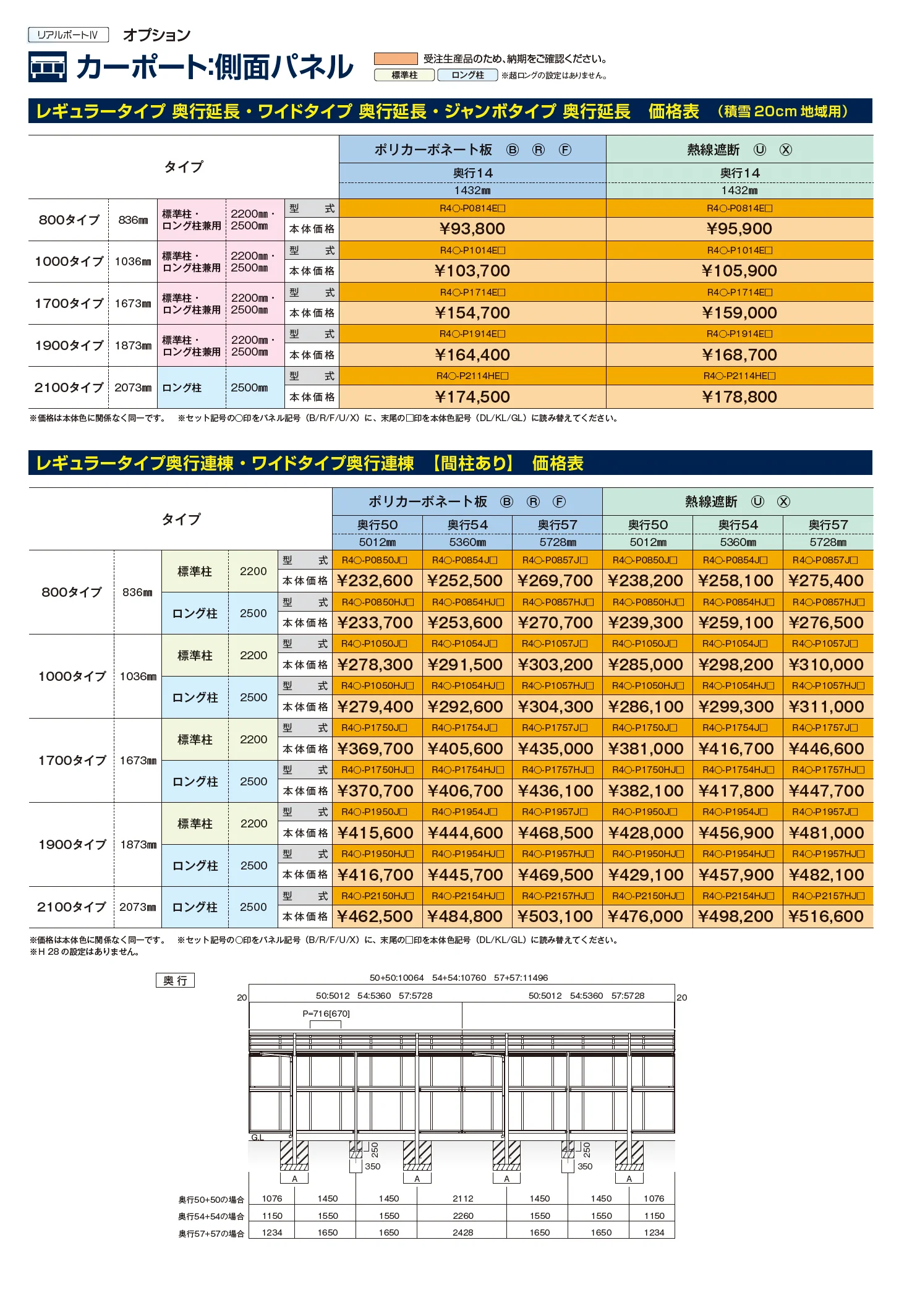 リアルポートⅣ ワイドタイプ カーポート:奥行延長(2台用+α)・奥行連棟(4台用)【2025年版】_価格_3