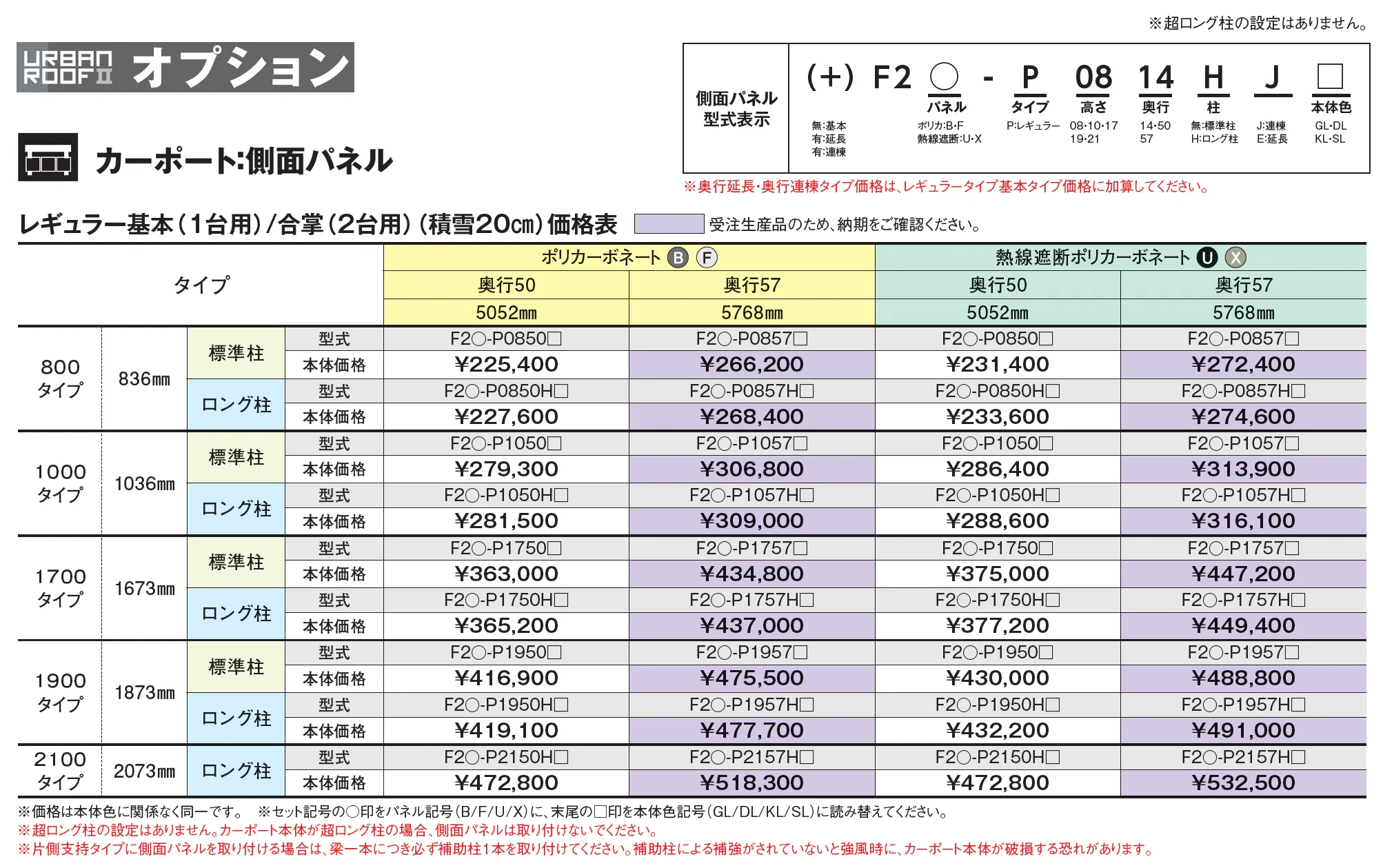 アーバンルーフⅡ レギュラータイプ カーポート：合掌(2台用)_価格_2
