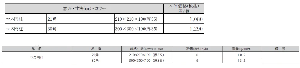 21型マス門柱【2024年版】_価格_1