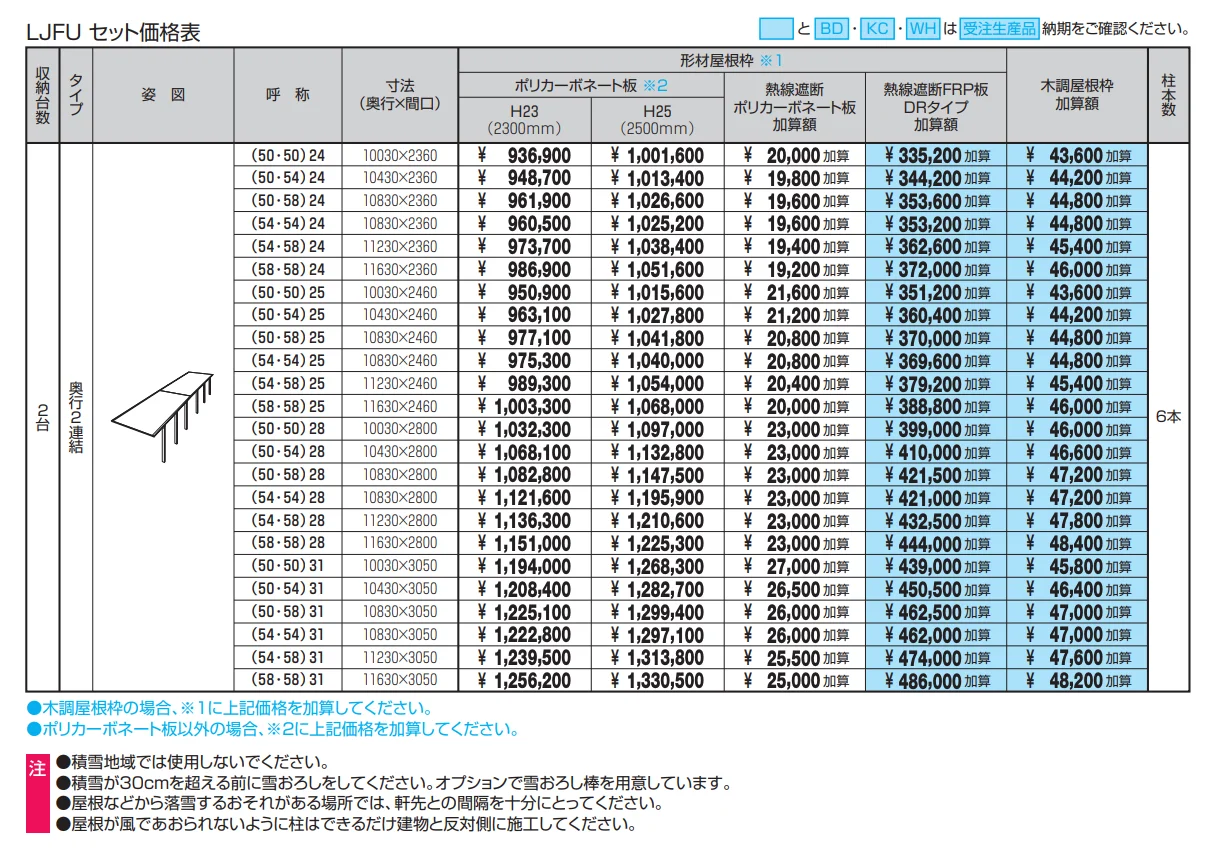 スカイリード 片側支持タイプ（耐積雪量30cm仕様：基本・奥行連結）【2022年版】_価格_4
