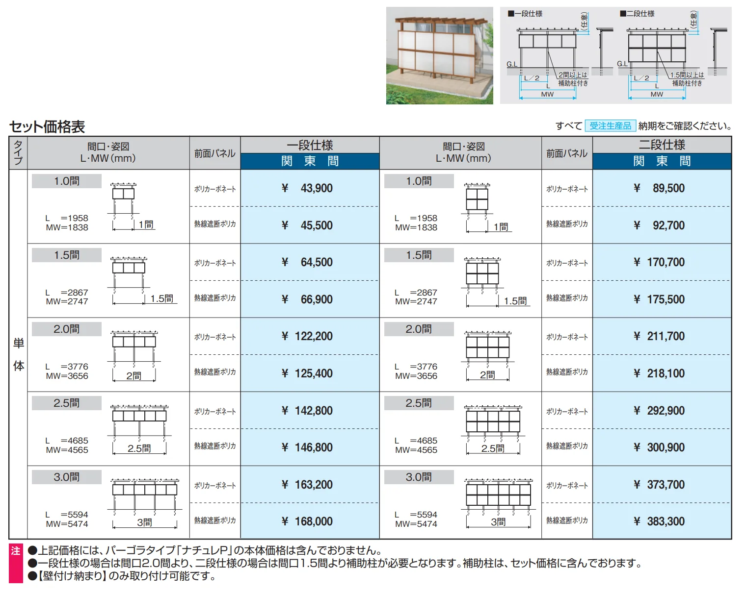ナチュレP(前面パネル 二段仕様 テラス柱直付け式 パーゴラタイプ 壁付け納まり)【2023年版】_価格_1