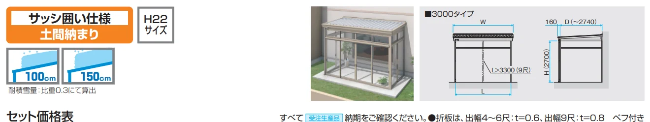 スーパーテラスGTⅡ(サッシ囲い仕様 土間納まり H22サイズ ガラス組み込みタイプ)【2023年版】_価格_1