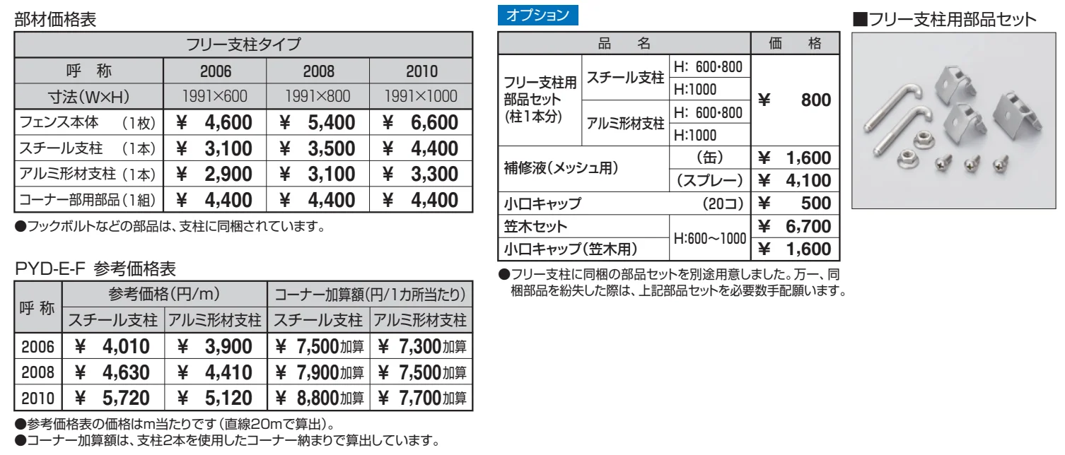 ユメッシュE型フェンス フリー支柱タイプ【2023年版】_価格_1