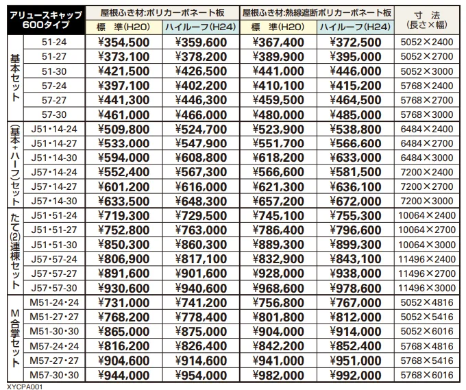 アリュース キャップ 600タイプ 基本セット/(基本+ハーフ)セット/たて(2)連棟セット/ M合掌セット 【2022年版】_価格_1
