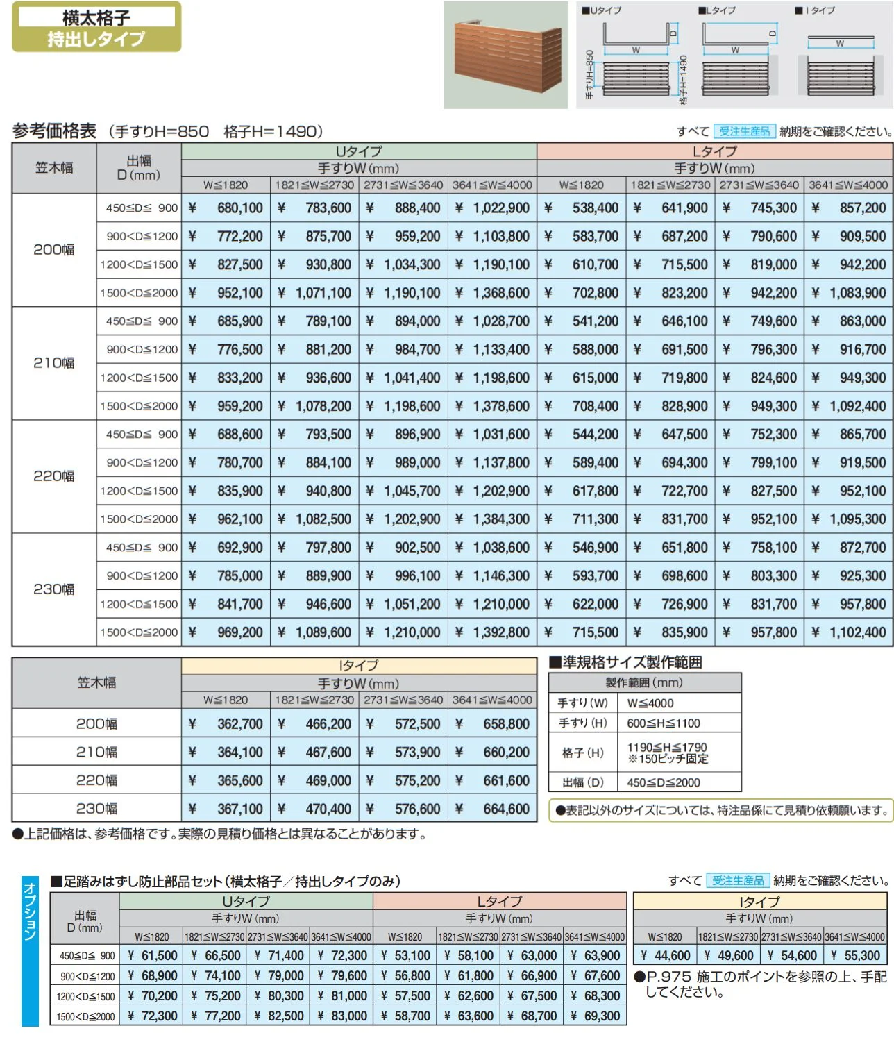 バルコニー手すりM型(横太格子 持出しタイプ) 【2022年版】_価格_1