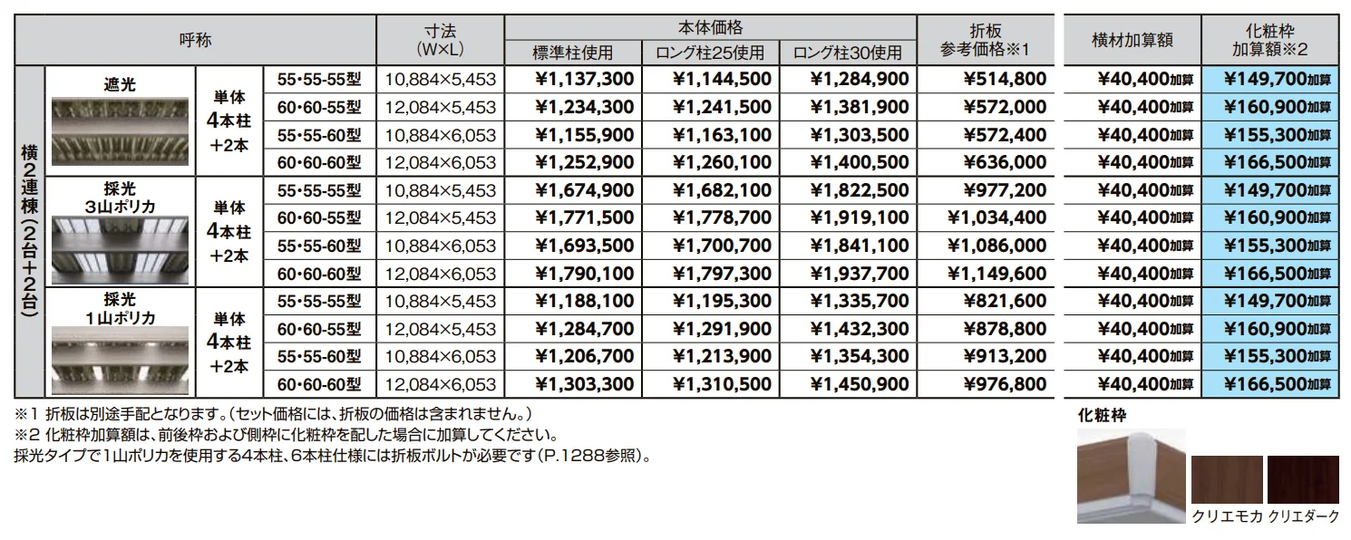 カーポートSW 900タイプ 4台用横2連棟【2022年版】_価格_1