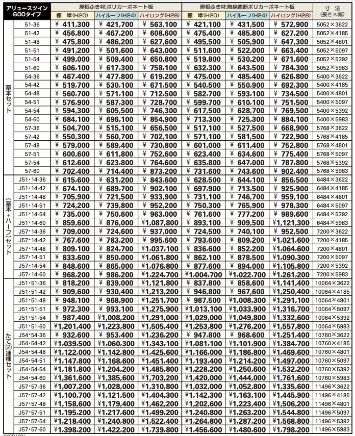 アリュース ツイン 600タイプ 基本セット/(基本+ハーフ)セット/たて(2)連棟セット 【2022年版】_価格_1