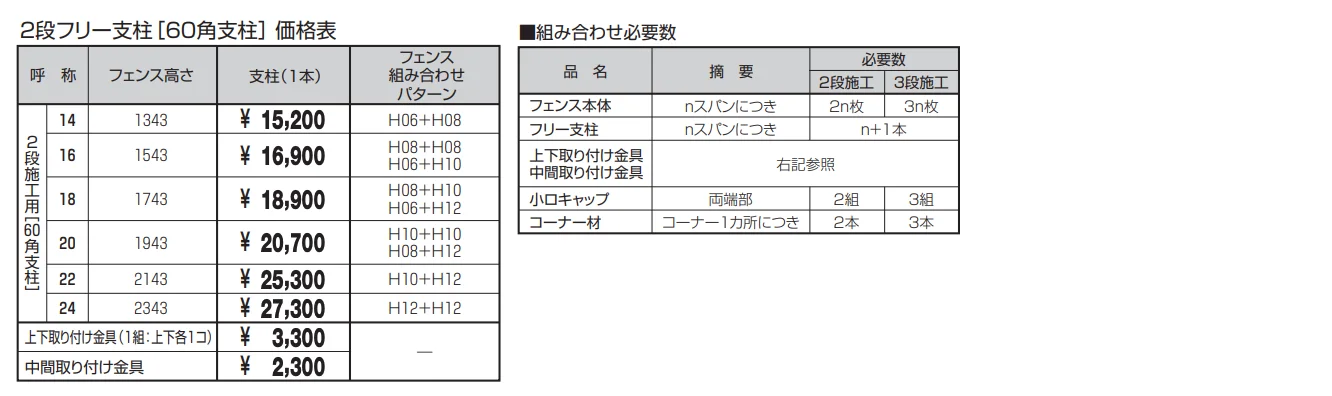 2段フリー支柱［60角支柱］フレイナ【2022年版】_価格_1